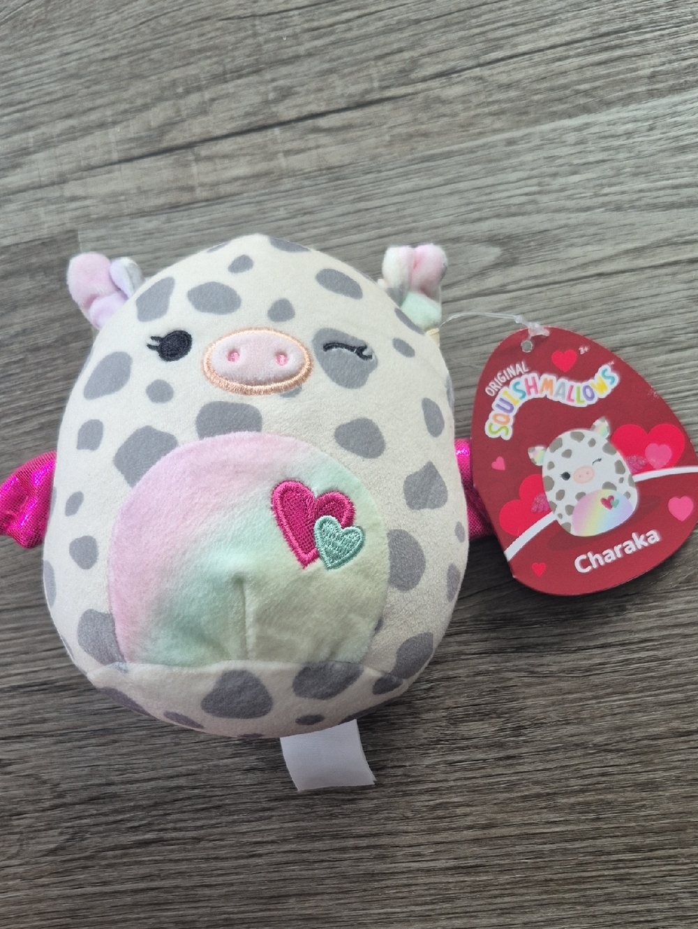 NWT Squishmallows Charaka Plush - Gray with Pink & Mint Accents 5 Inch
